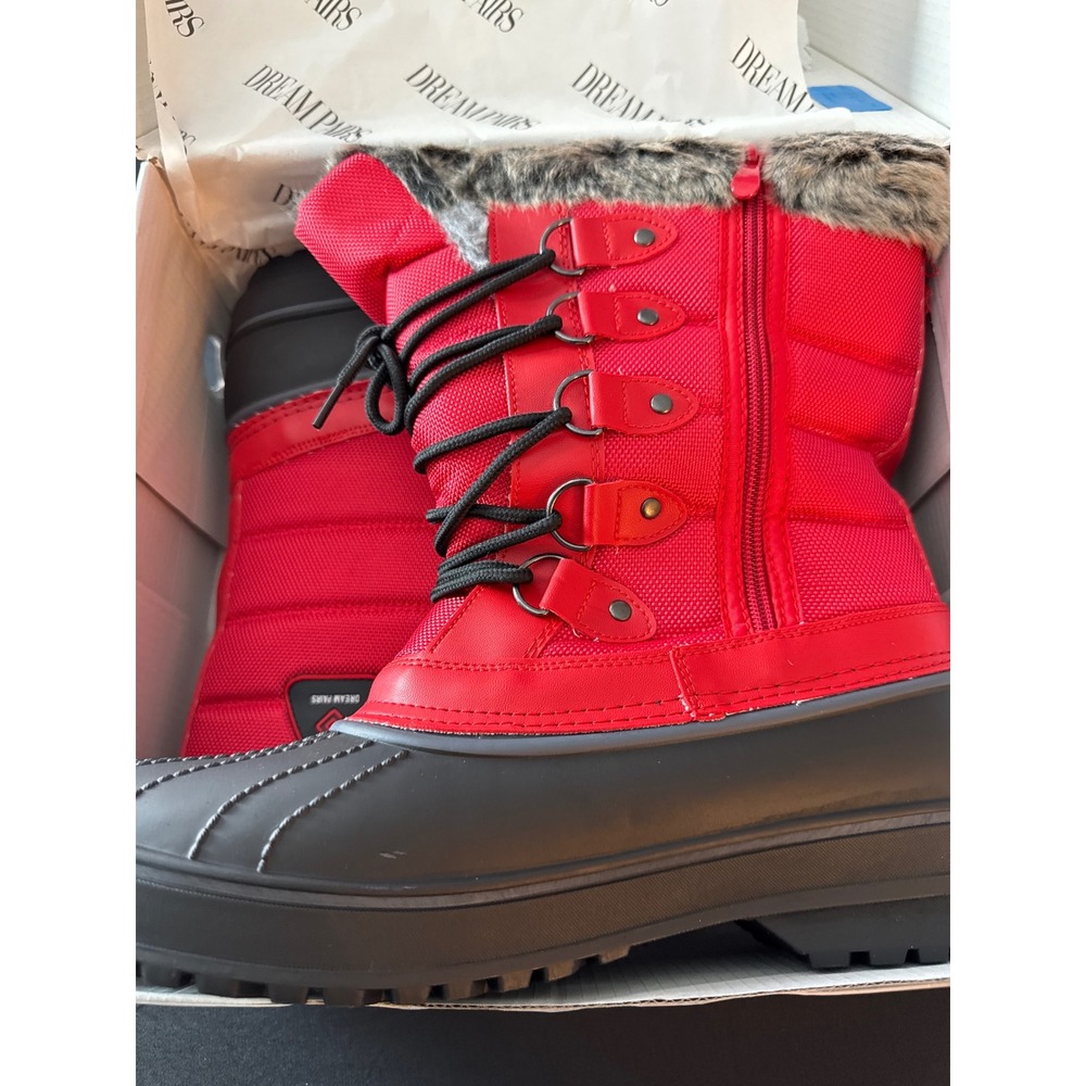 Dream Pairs DP-CANADA Red Black Faux Fur Lined Winter Snow Boots Womens 10 NEW - Picture 14 of 16